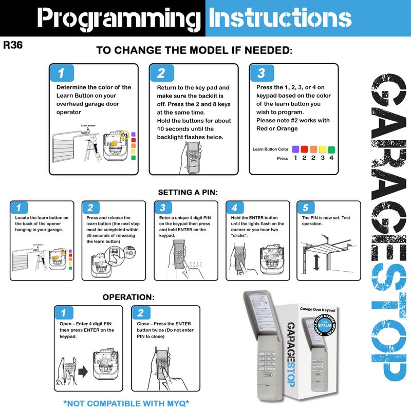 Garage Stop 2X for 877LM Liftmaster Garage Door Keypad, fits Chamberlain Craftsman Wireless Garage Door Opener Keypad, 2011 to Present, Yellow Learn Button - Image 3